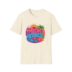 Neon Vibes T-Shirt Unisex — Retro Beach Sunset Palm Graphic Tee