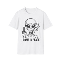 Alien Graphic Tee — "I Come In Peace" Funny Smoking Alien T-Shirt