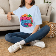 Neon Vibes T-Shirt Unisex — Retro Beach Sunset Palm Graphic Tee