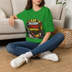 Eat Sleep Train Repeat Unisex T-Shirt — Gym Motivation Fitness Tee