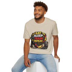 Eat Sleep Train Repeat Unisex T-Shirt — Gym Motivation Fitness Tee