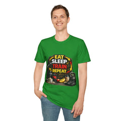 Eat Sleep Train Repeat Unisex T-Shirt — Gym Motivation Fitness Tee