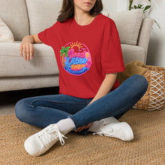 Good Vibes Beach Unisex T-Shirt — Retro Neon Palm Sunset Graphic Tee