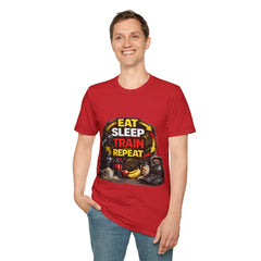 Eat Sleep Train Repeat Unisex T-Shirt — Gym Motivation Fitness Tee
