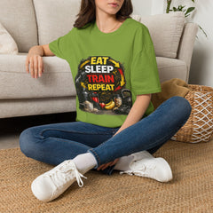 Eat Sleep Train Repeat Unisex T-Shirt — Gym Motivation Fitness Tee
