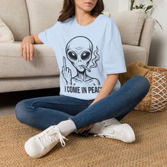 Alien Graphic Tee — "I Come In Peace" Funny Smoking Alien T-Shirt