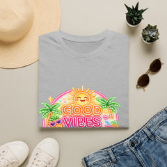Good Vibes Beach unisex T-Shirt — Neon Sun Palm Retro Summer Tee