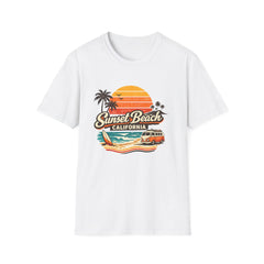 Sunset Beach California Unisex T-Shirt — Retro Surf Sunset Graphic Tee