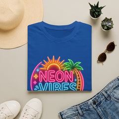 Neon Vibes T-Shirt Unisex — Retro Beach Sunset Palm Graphic Tee
