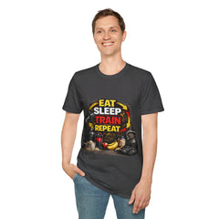 Eat Sleep Train Repeat Unisex T-Shirt — Gym Motivation Fitness Tee