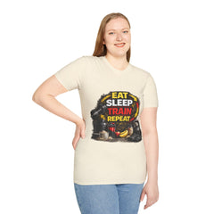 Eat Sleep Train Repeat Unisex T-Shirt — Gym Motivation Fitness Tee
