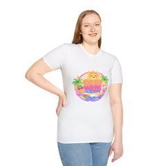 Good Vibes Beach unisex T-Shirt — Neon Sun Palm Retro Summer Tee