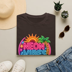 Neon Vibes T-Shirt Unisex — Retro Beach Sunset Palm Graphic Tee