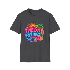 Neon Vibes T-Shirt Unisex — Retro Beach Sunset Palm Graphic Tee