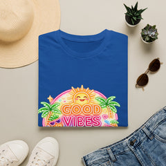 Good Vibes Beach unisex T-Shirt — Neon Sun Palm Retro Summer Tee