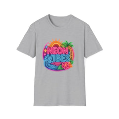 Neon Vibes T-Shirt Unisex — Retro Beach Sunset Palm Graphic Tee