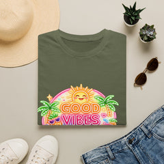 Good Vibes Beach unisex T-Shirt — Neon Sun Palm Retro Summer Tee