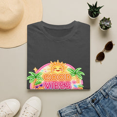 Good Vibes Beach unisex T-Shirt — Neon Sun Palm Retro Summer Tee