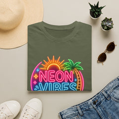 Neon Vibes T-Shirt Unisex — Retro Beach Sunset Palm Graphic Tee