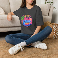 Good Vibes Beach Unisex T-Shirt — Retro Neon Palm Sunset Graphic Tee