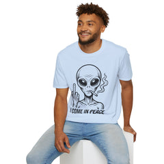 Alien Graphic Tee — "I Come In Peace" Funny Smoking Alien T-Shirt