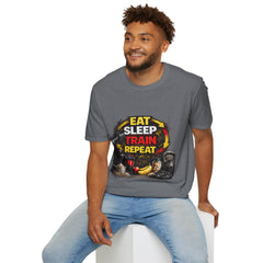Eat Sleep Train Repeat Unisex T-Shirt — Gym Motivation Fitness Tee
