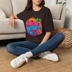 Neon Vibes T-Shirt Unisex — Retro Beach Sunset Palm Graphic Tee