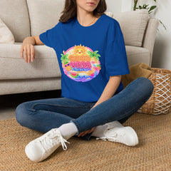 Good Vibes Beach unisex T-Shirt — Neon Sun Palm Retro Summer Tee