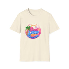 Good Vibes Beach Unisex T-Shirt — Retro Neon Palm Sunset Graphic Tee