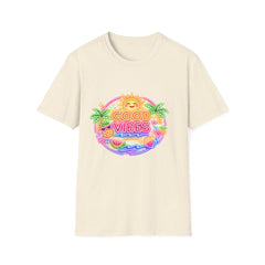 Good Vibes Beach unisex T-Shirt — Neon Sun Palm Retro Summer Tee
