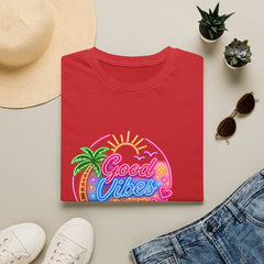 Good Vibes Beach Unisex T-Shirt — Retro Neon Palm Sunset Graphic Tee
