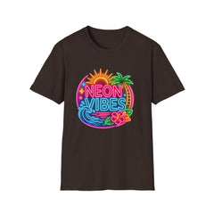 Neon Vibes T-Shirt Unisex — Retro Beach Sunset Palm Graphic Tee