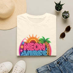 Neon Vibes T-Shirt Unisex — Retro Beach Sunset Palm Graphic Tee