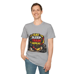 Eat Sleep Train Repeat Unisex T-Shirt — Gym Motivation Fitness Tee