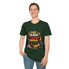Eat Sleep Train Repeat Unisex T-Shirt — Gym Motivation Fitness Tee