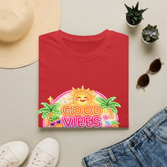Good Vibes Beach unisex T-Shirt — Neon Sun Palm Retro Summer Tee