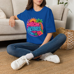 Neon Vibes T-Shirt Unisex — Retro Beach Sunset Palm Graphic Tee