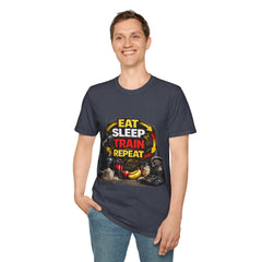 Eat Sleep Train Repeat Unisex T-Shirt — Gym Motivation Fitness Tee