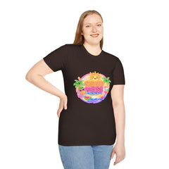 Good Vibes Beach unisex T-Shirt — Neon Sun Palm Retro Summer Tee