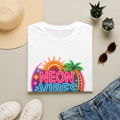 Neon Vibes T-Shirt Unisex — Retro Beach Sunset Palm Graphic Tee