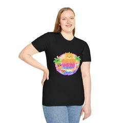 Good Vibes Beach unisex T-Shirt — Neon Sun Palm Retro Summer Tee