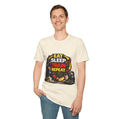 Eat Sleep Train Repeat Unisex T-Shirt — Gym Motivation Fitness Tee