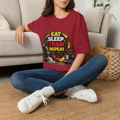 Eat Sleep Train Repeat Unisex T-Shirt — Gym Motivation Fitness Tee