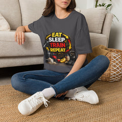 Eat Sleep Train Repeat Unisex T-Shirt — Gym Motivation Fitness Tee