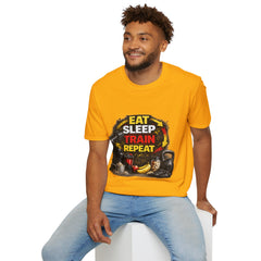 Eat Sleep Train Repeat Unisex T-Shirt — Gym Motivation Fitness Tee
