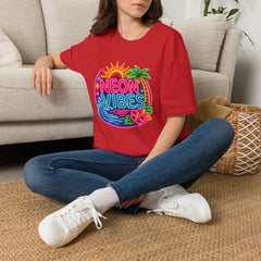 Neon Vibes T-Shirt Unisex — Retro Beach Sunset Palm Graphic Tee