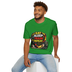 Eat Sleep Train Repeat Unisex T-Shirt — Gym Motivation Fitness Tee
