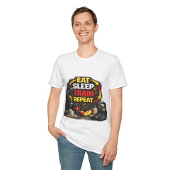 Eat Sleep Train Repeat Unisex T-Shirt — Gym Motivation Fitness Tee