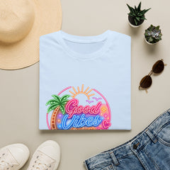 Good Vibes Beach Unisex T-Shirt — Retro Neon Palm Sunset Graphic Tee