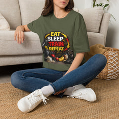 Eat Sleep Train Repeat Unisex T-Shirt — Gym Motivation Fitness Tee